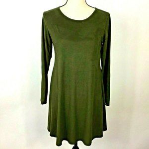 Lily Rain Dress A-line Suede Fabric Olive Color Long Sleeve Sz M